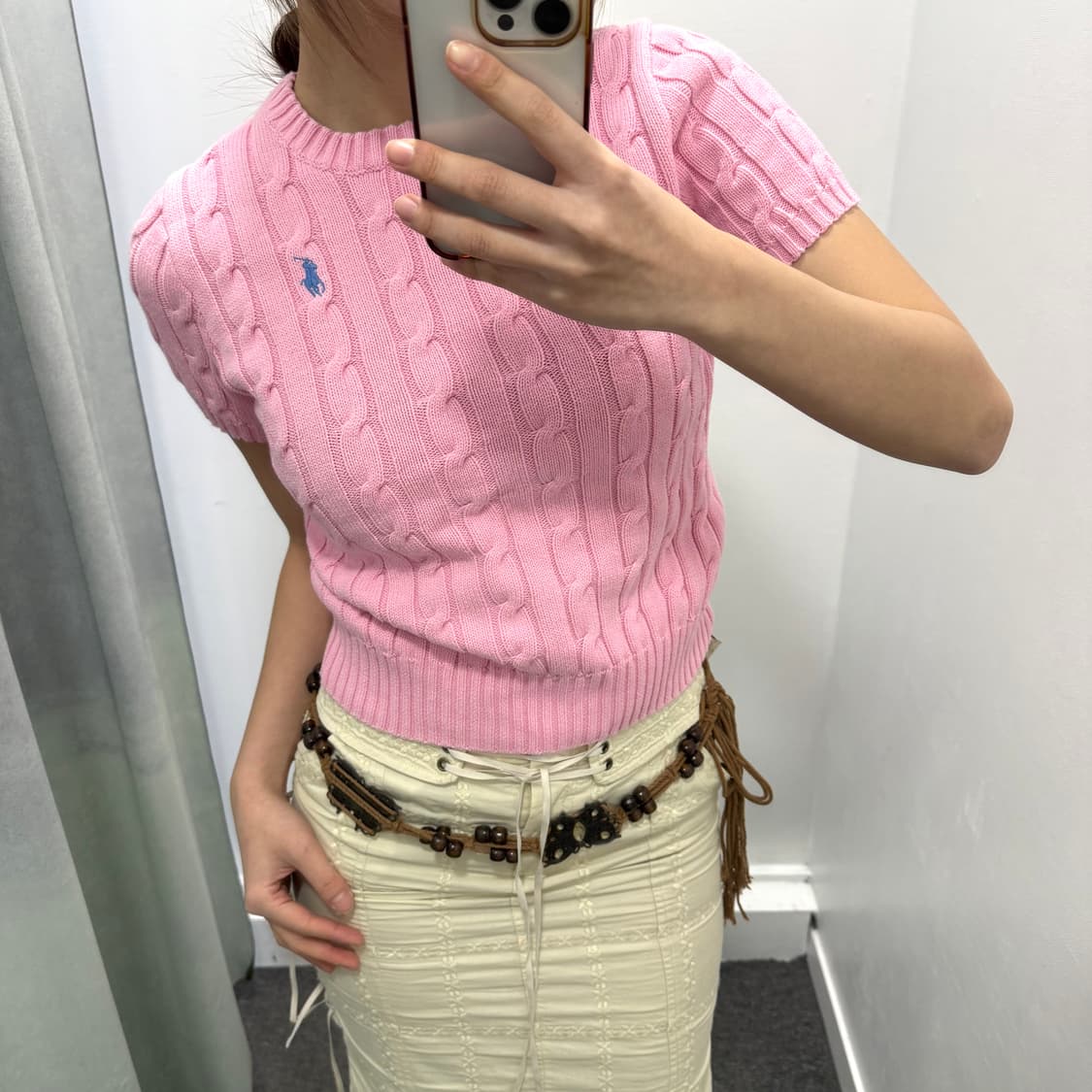 폴로 핑크 꽈베기 반팔니트 상품이미지2