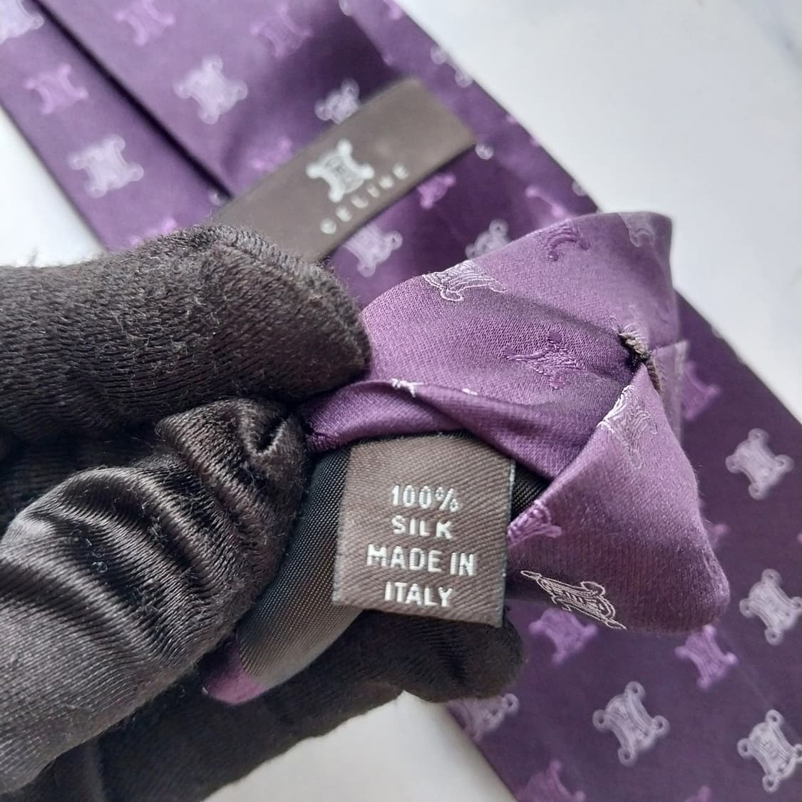 셀린느 실크 퍼플 트리오페 로고 패턴 넥타이 9cm A+등급 K2086 상품이미지10