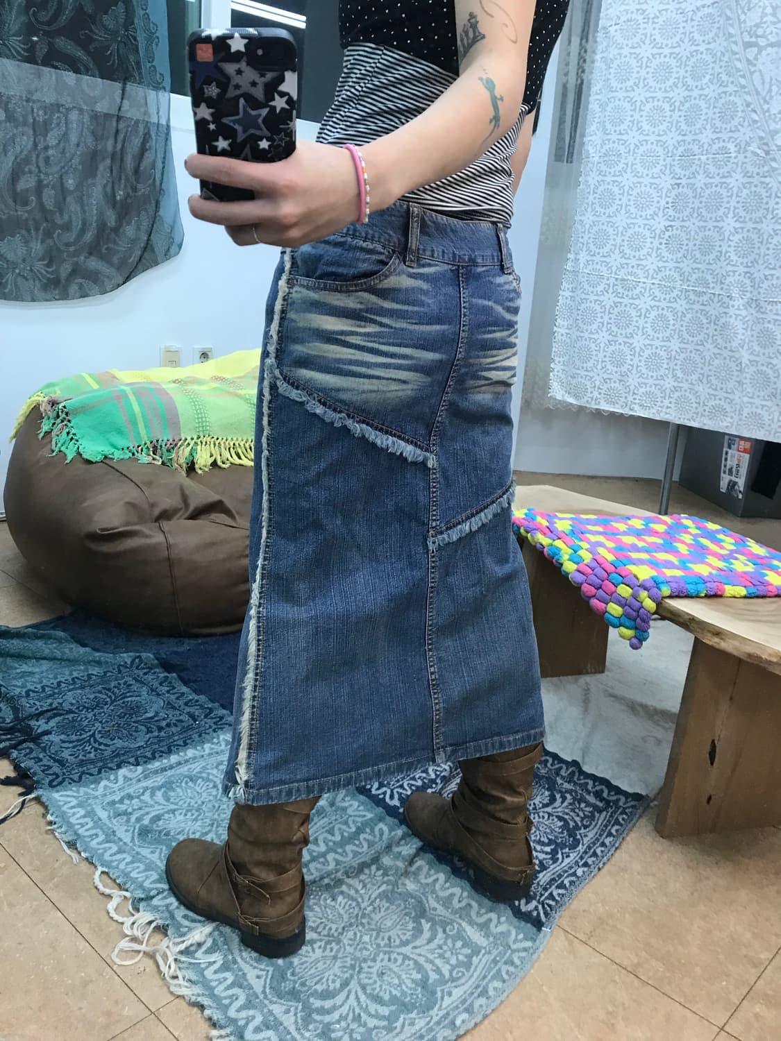 빈티지 여성 절개 워싱 데님스커트   상품이미지1