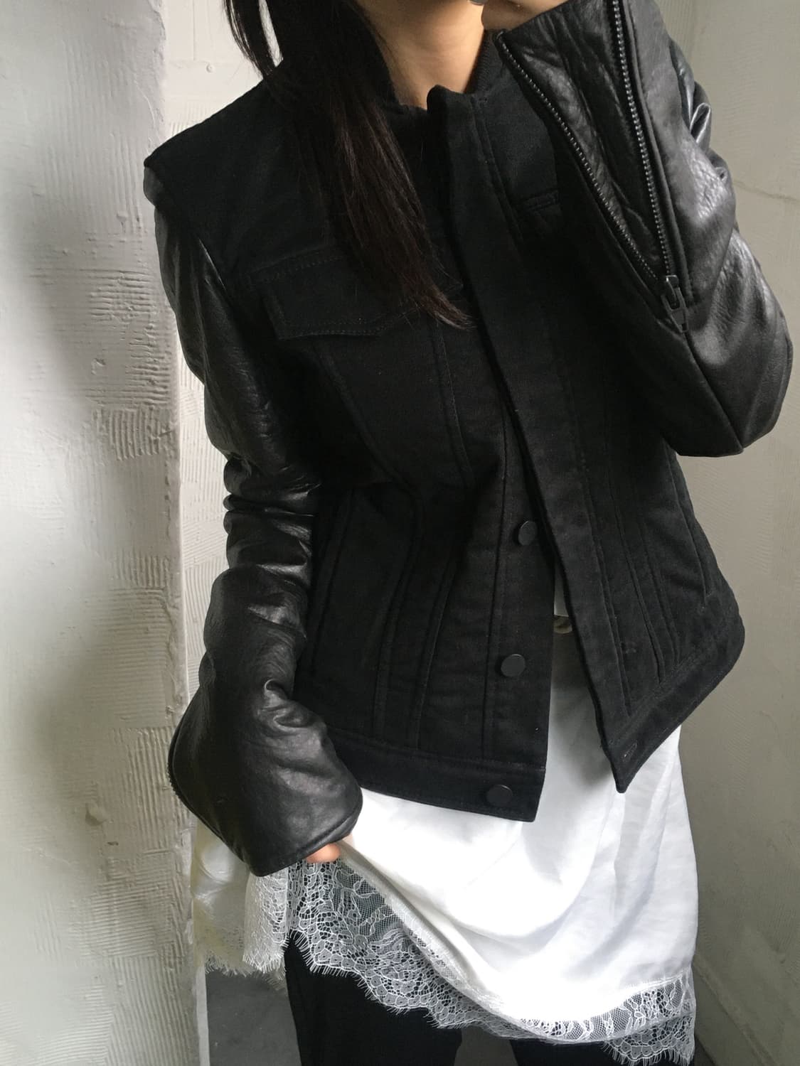 Alexander Wang 알렉산더왕 블랙 레더 슬리브 자켓 상품이미지1