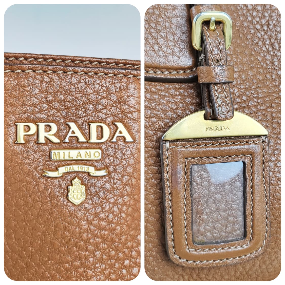 정품 프라다 비텔로 다이노 브라운 레더 토트백 상품이미지8