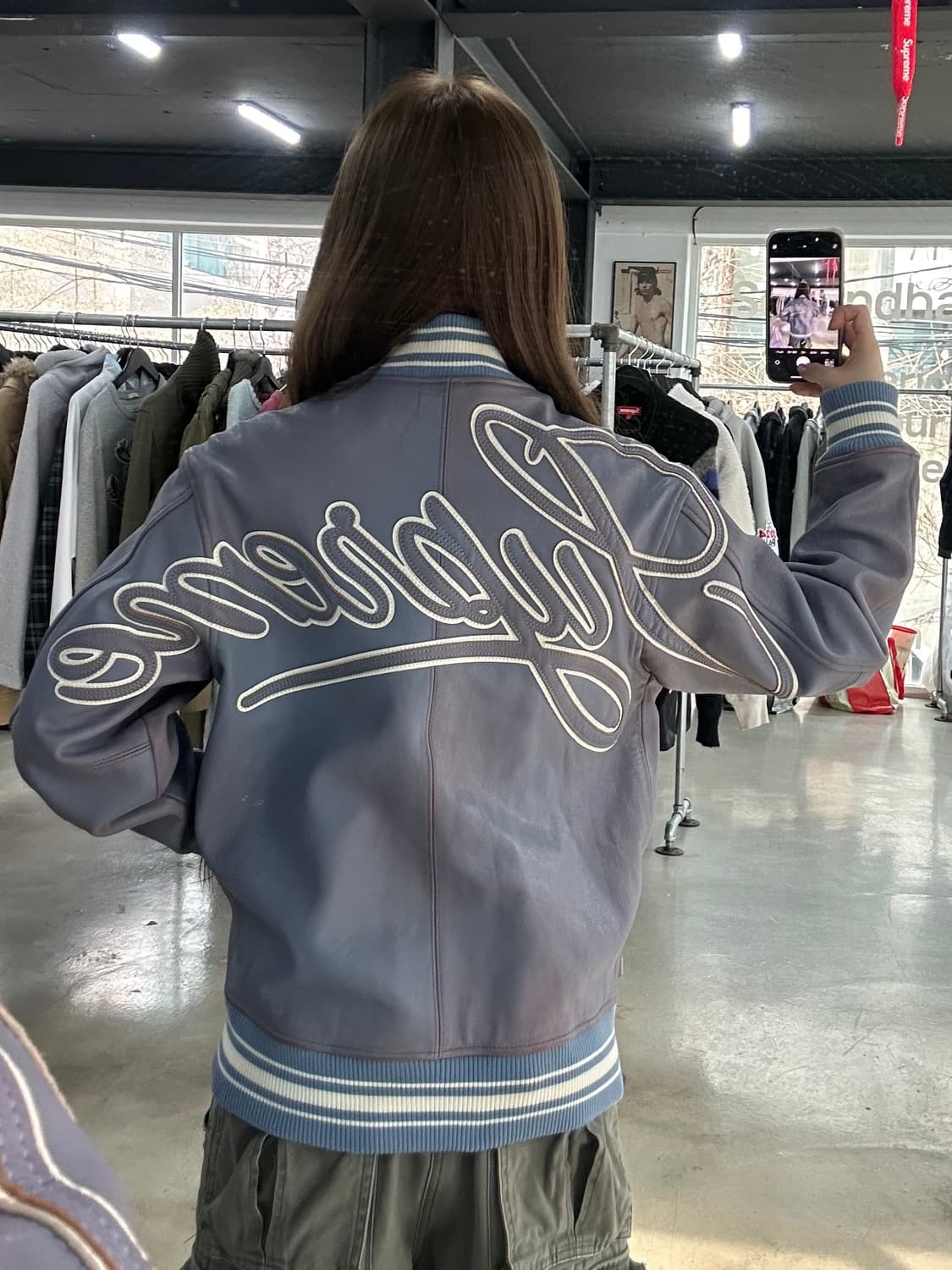 슈프림 19SS 원 레더 바시티자켓 블루 상품이미지6