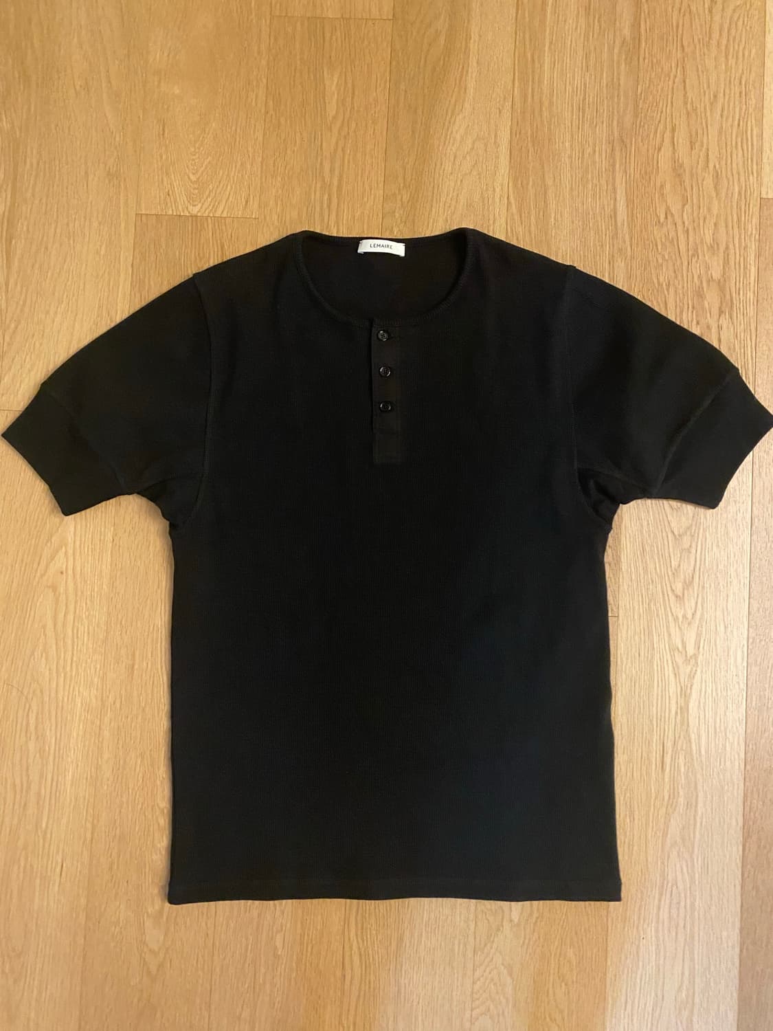 Lemaire 코튼 리넨 헨리넥 티셔츠 XL 블랙 상품이미지2