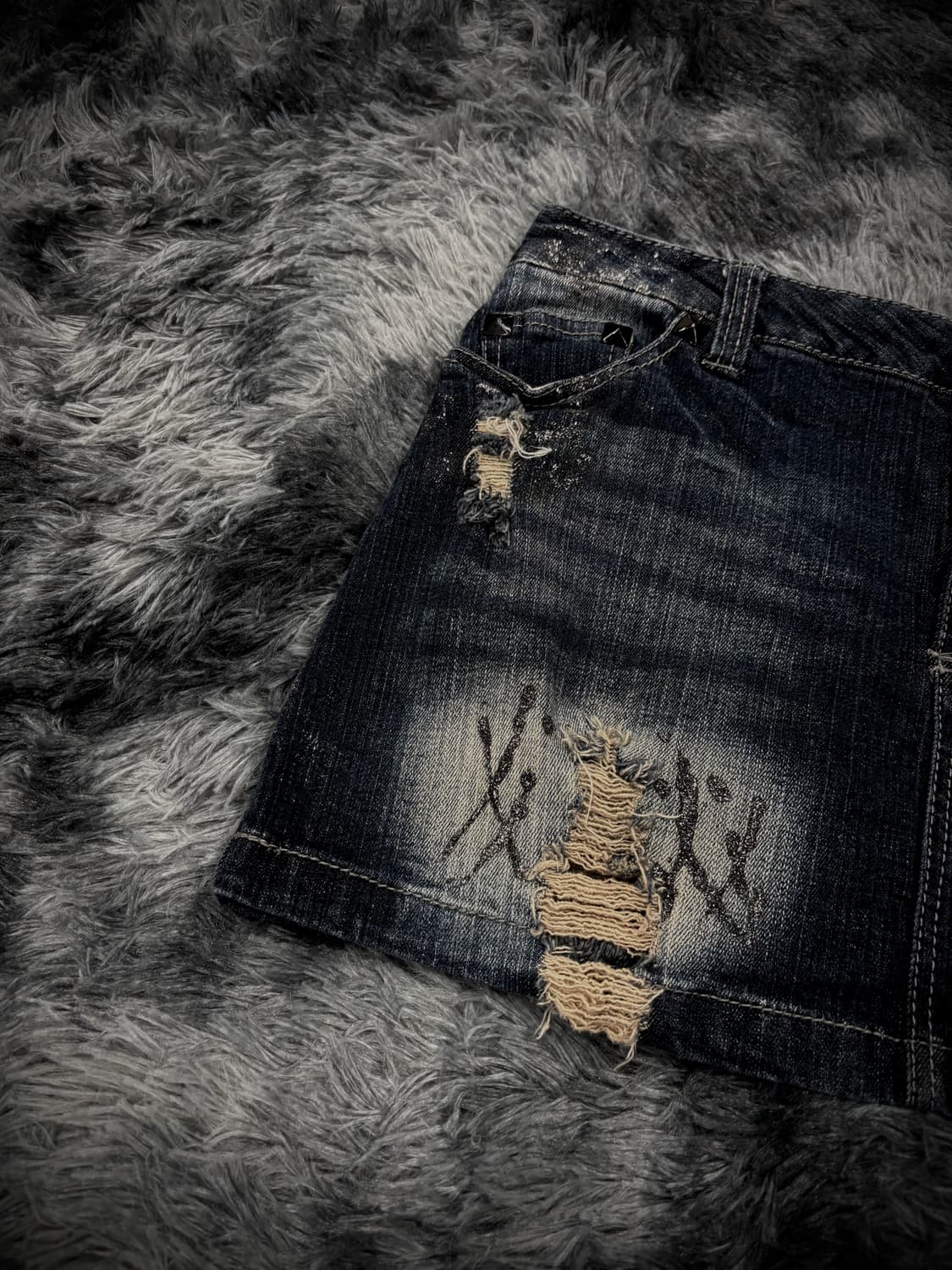 디스트로이드 워싱 글리터 데님 숏스커트 상품이미지3