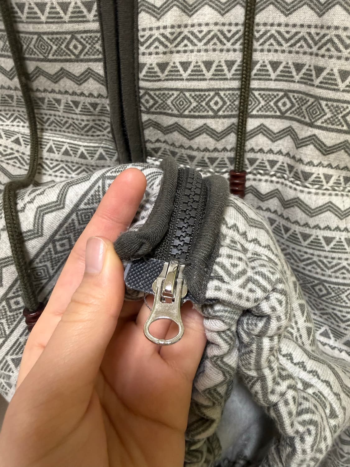 빈티지 인디 보헤미안 양기모 후드 집업 점퍼 카키 상품이미지3