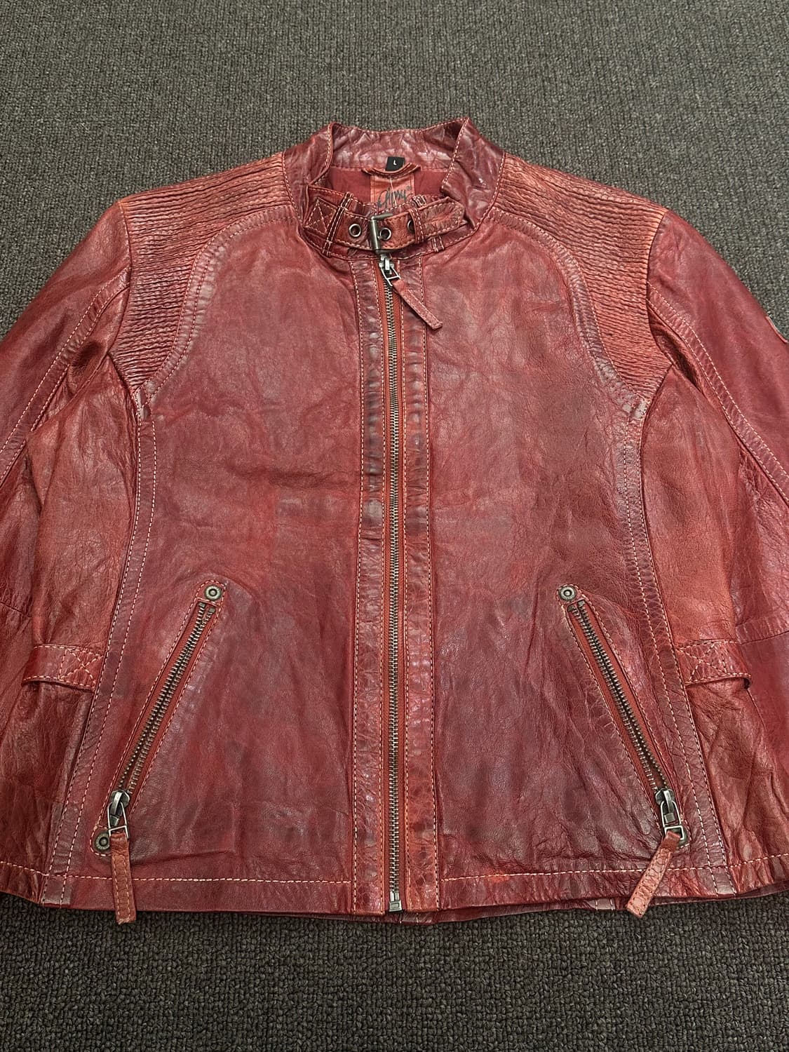 L)Japanese vintage 여성 버건디 레더자켓 상품이미지2