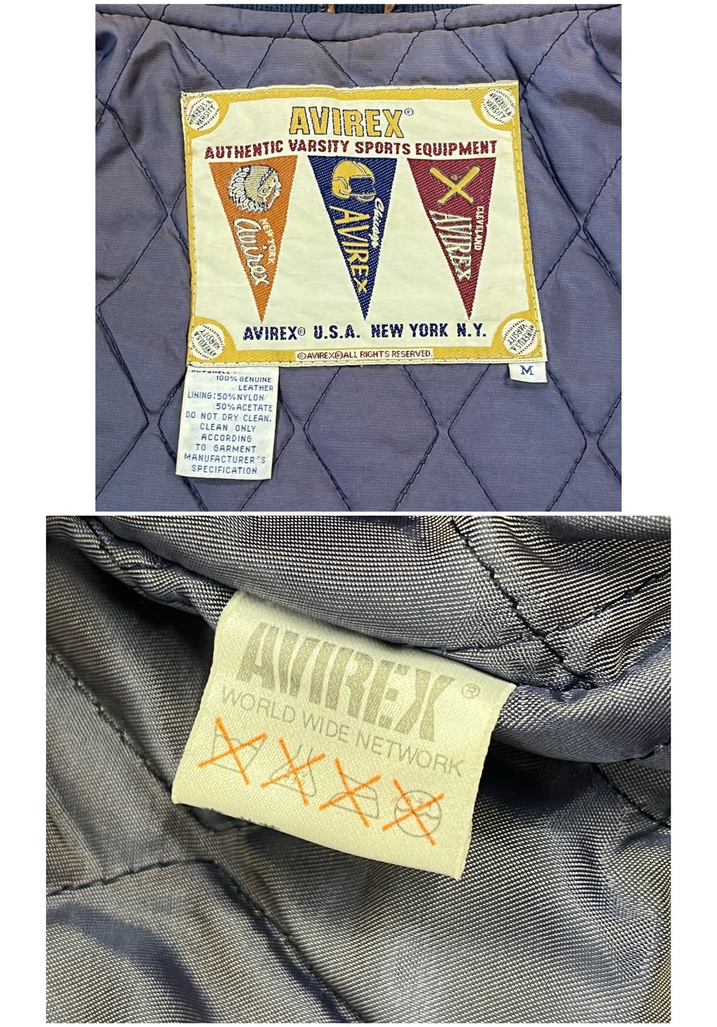 아비렉스 90s 인디언 가죽 헤비 자켓 네이비 M #csz1763  상품이미지3