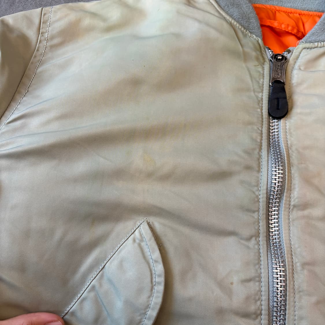 90년대 생산 알파인더스트리 라이트그레이 양면 ma-1 자켓 상품이미지5