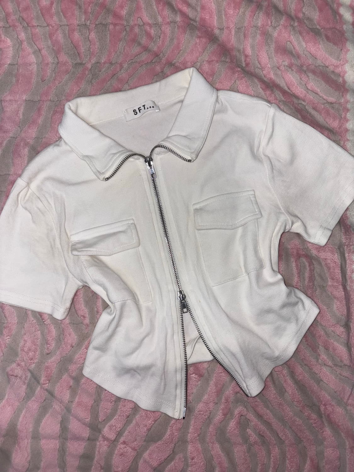 투웨이집업 반팔 져지 크롭 화이트 상품이미지2