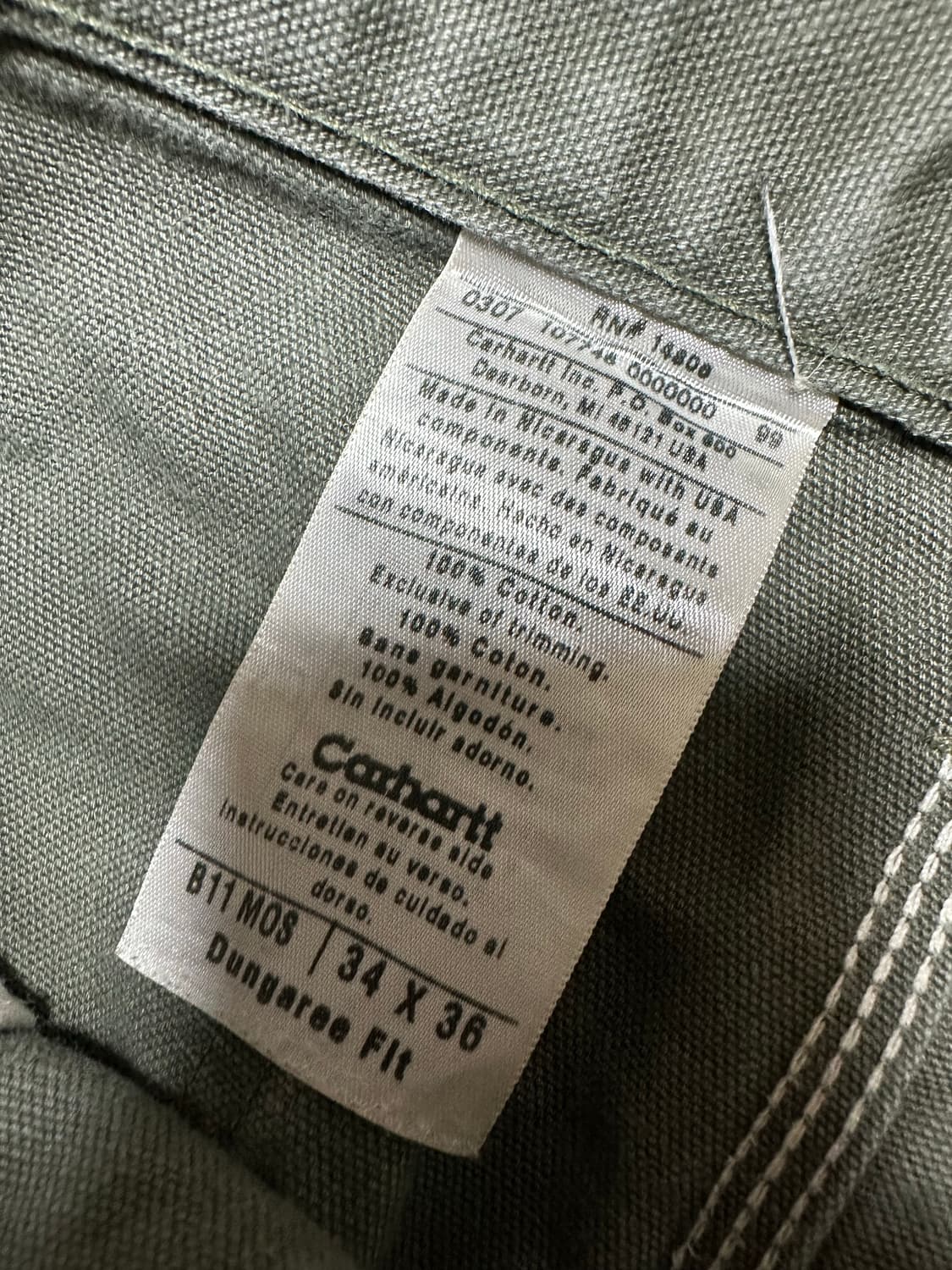 OG 빈티지 칼하트 카펜터 워크팬츠 B11 모스그린 상품이미지4