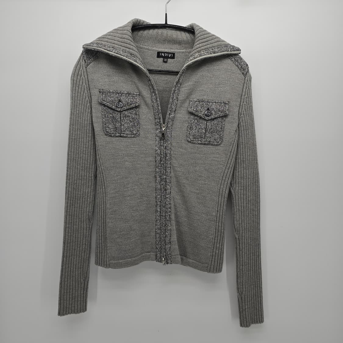 Indivi 회색 니트 집업 가디건 상품이미지1