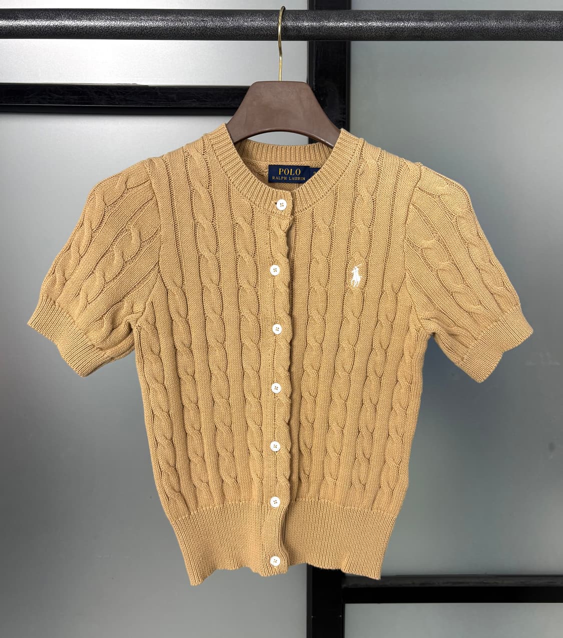 [S]POLO 브라운 꽈배기 반팔 가디건  상품이미지1