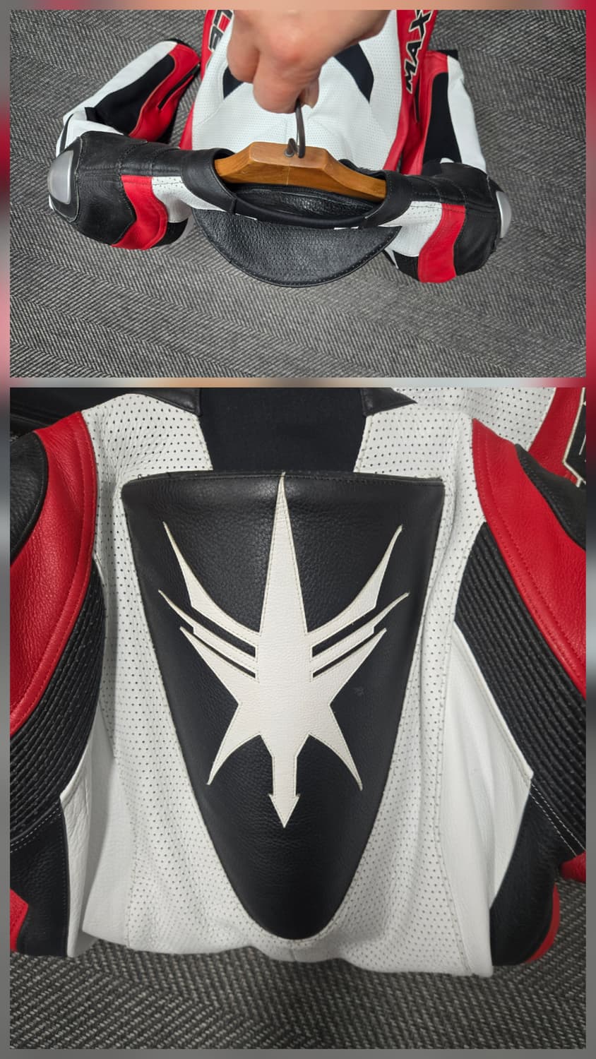 맥슬러 MAXLER 레이싱 가죽 슈트 블랙/화이트/레드 2XL 상품이미지6