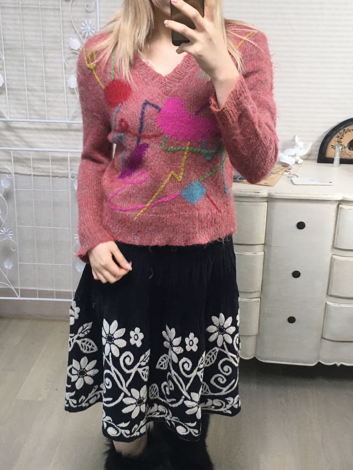 jpn vintage red boucle handwork knit 상품이미지5