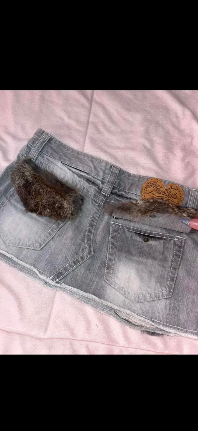 갸루 로우라이즈 초미니 퍼스커트 투웨이 연청 일브빈티지 털치마 상품이미지4