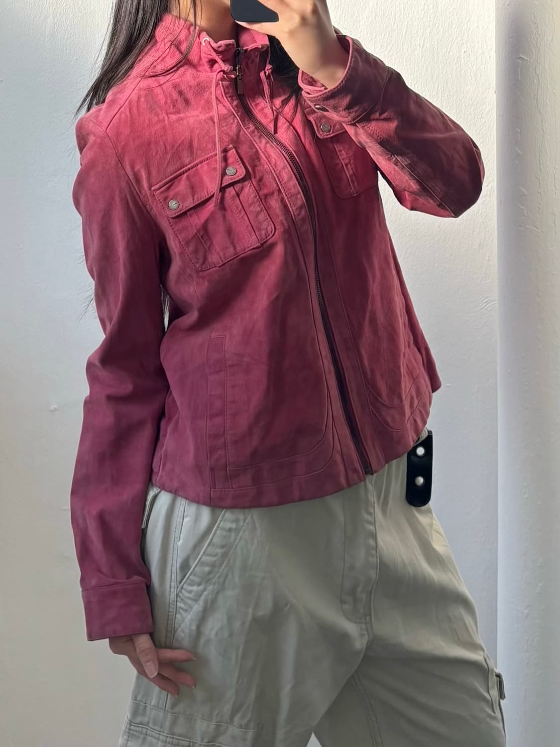 Vintage Pink Suede Zip-Up Jacket 상품이미지4