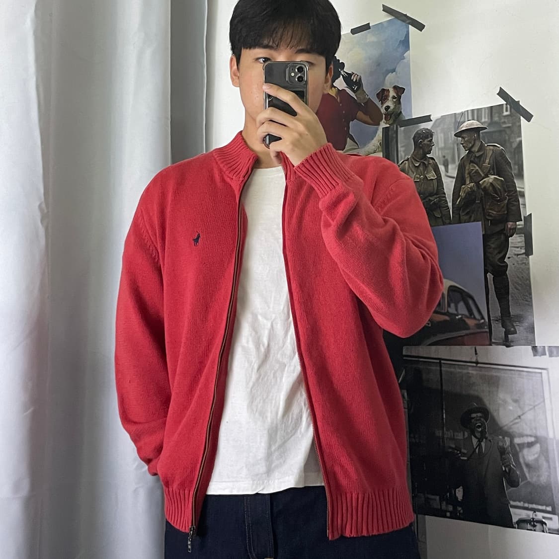 폴로 랄프로렌 레드 스웨터 집업 L  상품이미지1