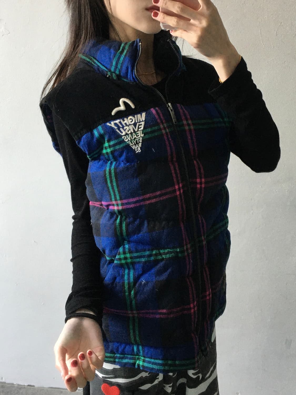 에비수 가슴로고 체크조끼 상품이미지2