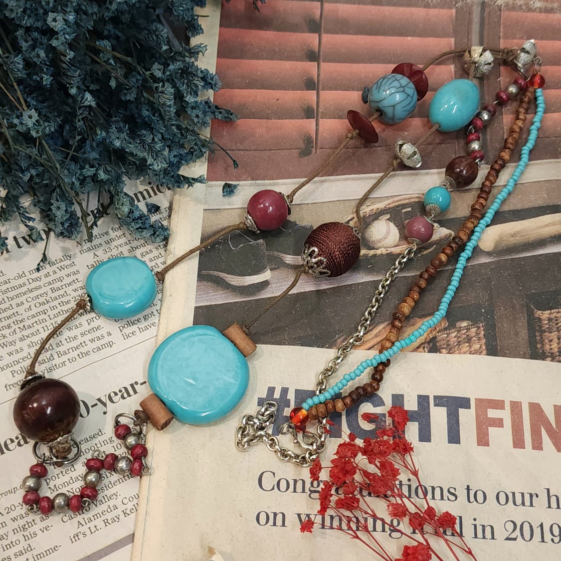 90s 프랑스 빈티지 목걸이 보헤미안 비즈 목걸이 히피 스타일 상품이미지2