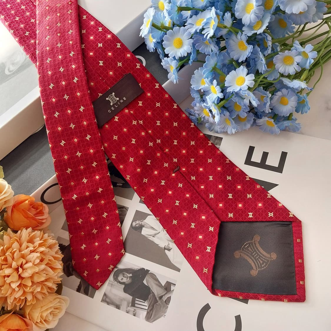 셀린느 실크 와인 트리오페 자카드 넥타이 9.2cm A+등급 K1560
 상품이미지5