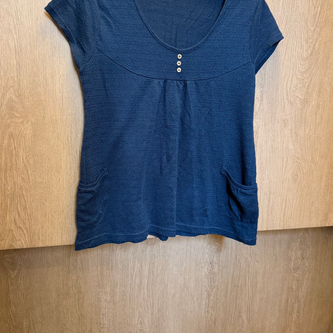 빈티지 캡소매 니트 블라우스 포켓 디테일 루즈핏 네이비 상품이미지8