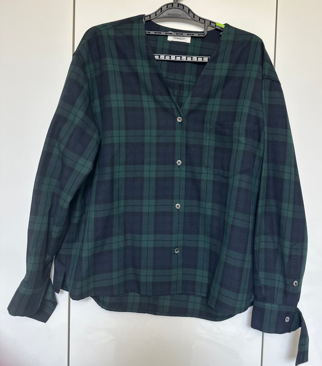 톰보이 그린 체크 셔츠 블라 상품이미지2
