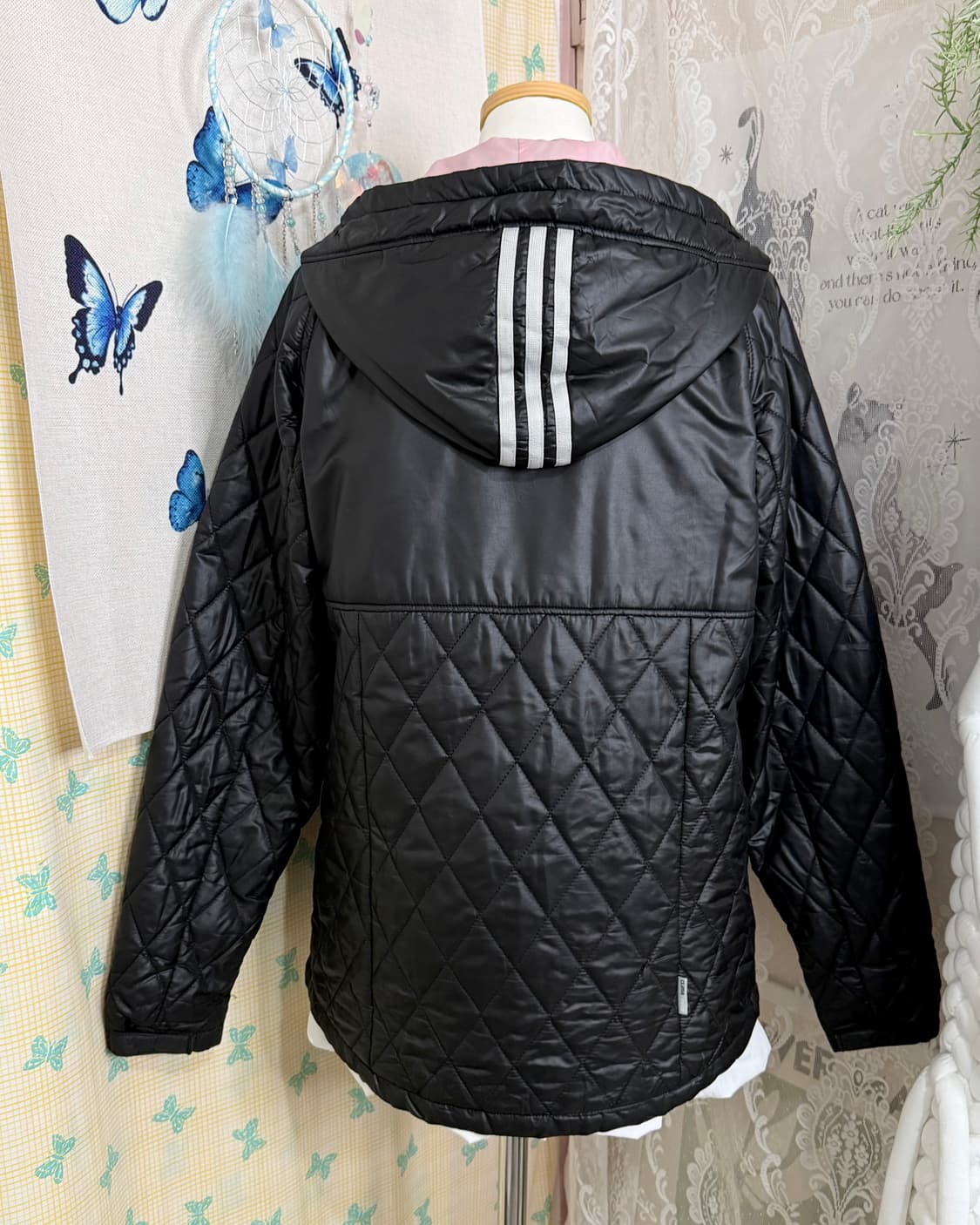 아디다스 블랙 & 핑크 퀼팅 후드 자켓 상품이미지7