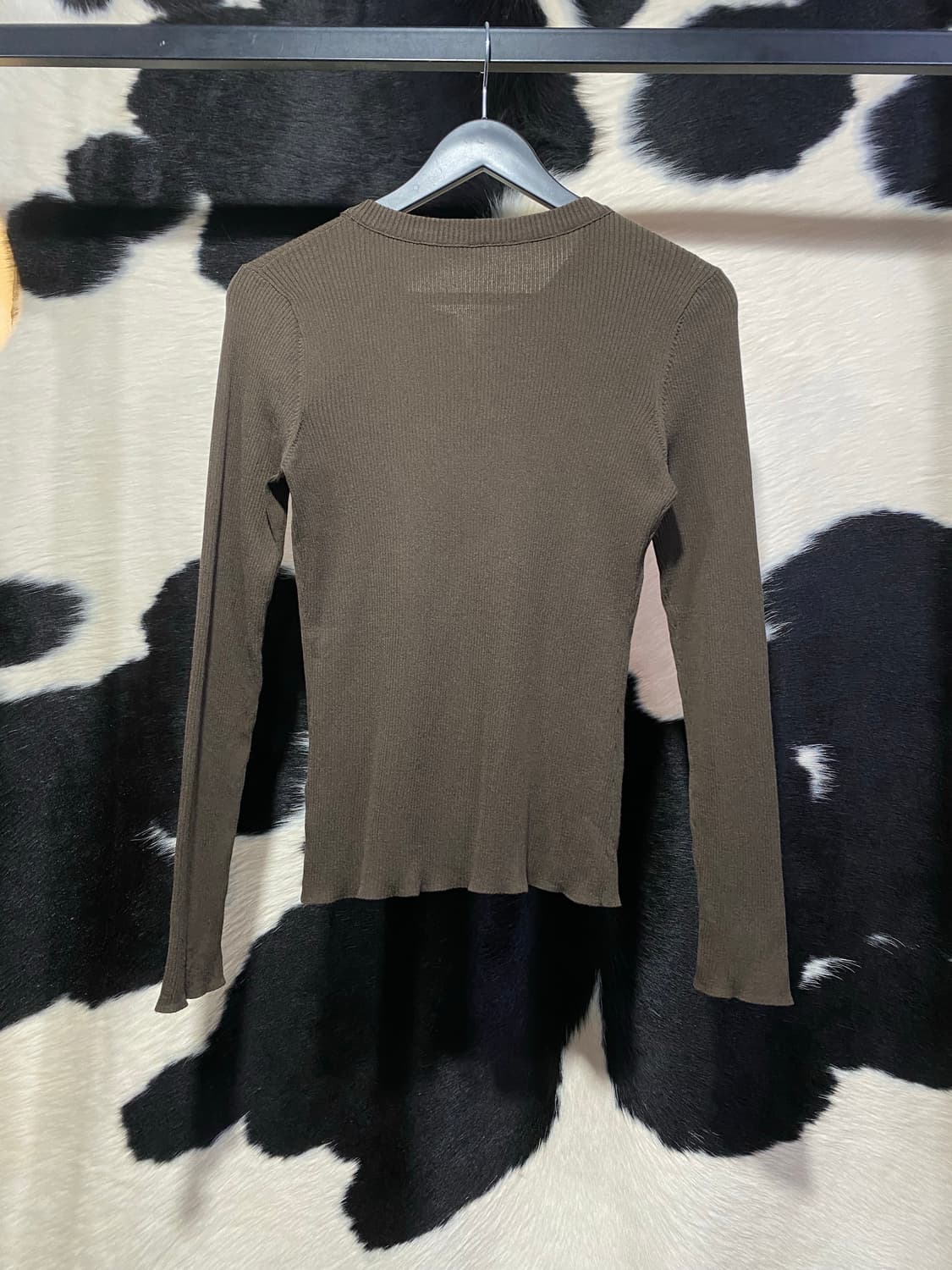 Rico 나일론 배색 브라운 골지 가디건 상품이미지4