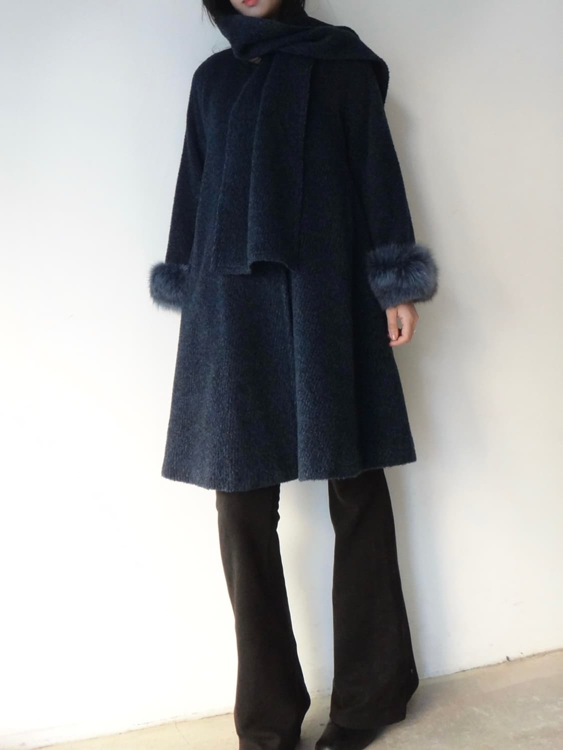 Muffler layered fur coat / navy 상품이미지8