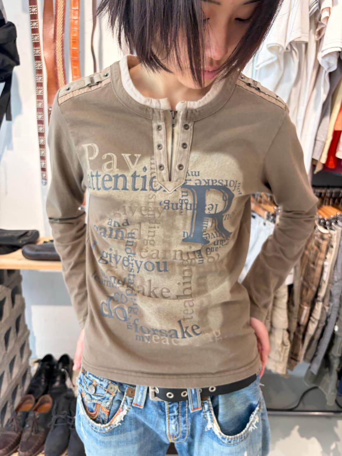 MINIBE JEAN 타이포그래피 헨리넥 롱슬리브 S 상품이미지2