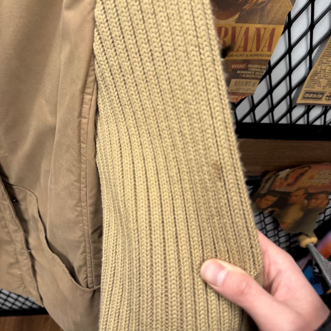 막스앤코 니트 슬리브 믹스 나일론 자켓 전면 포켓 포인트 베이지 상품이미지7