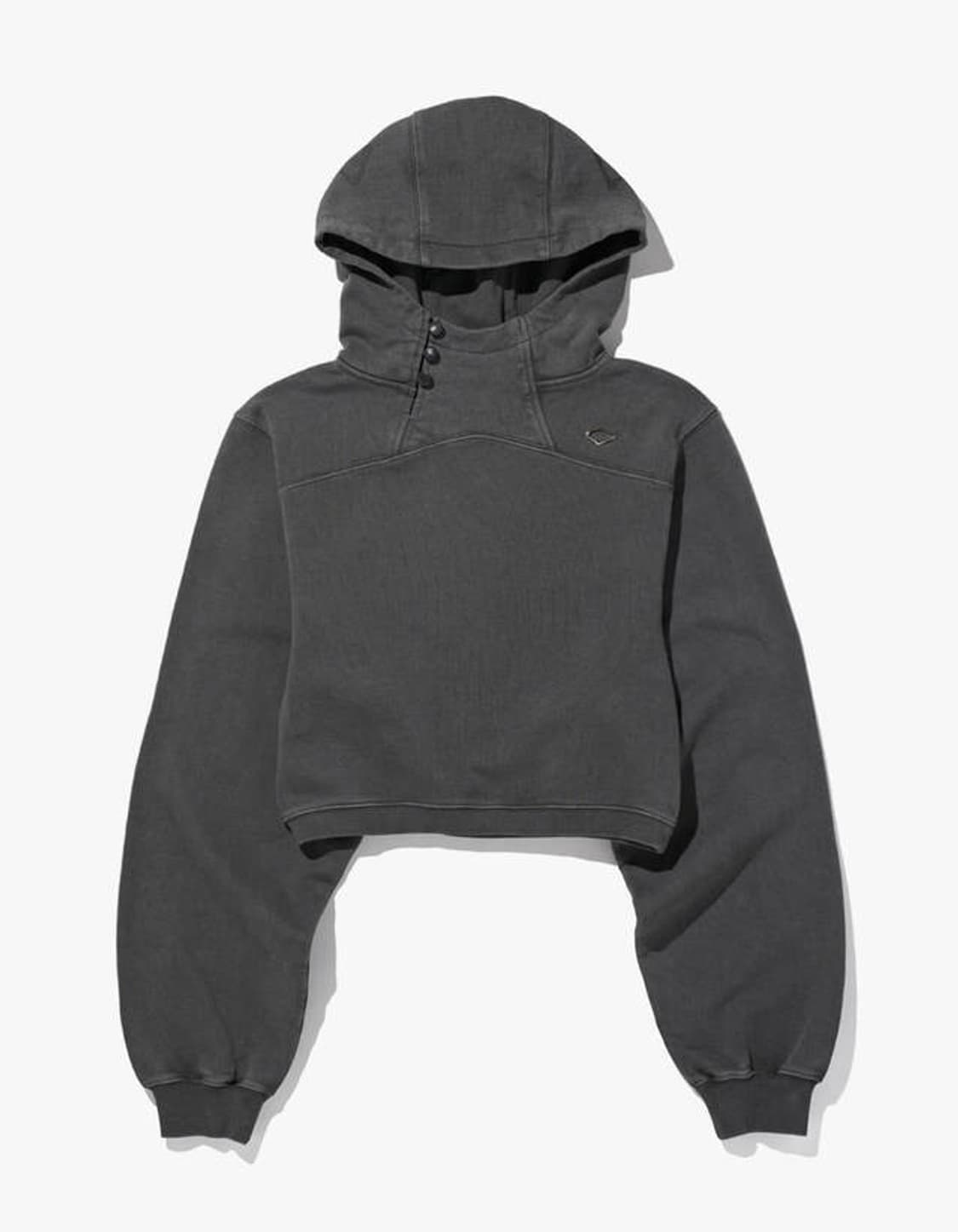 [S] 미스치프 사이드 버튼 업 크롭 후디 워시드 차콜 상품이미지1