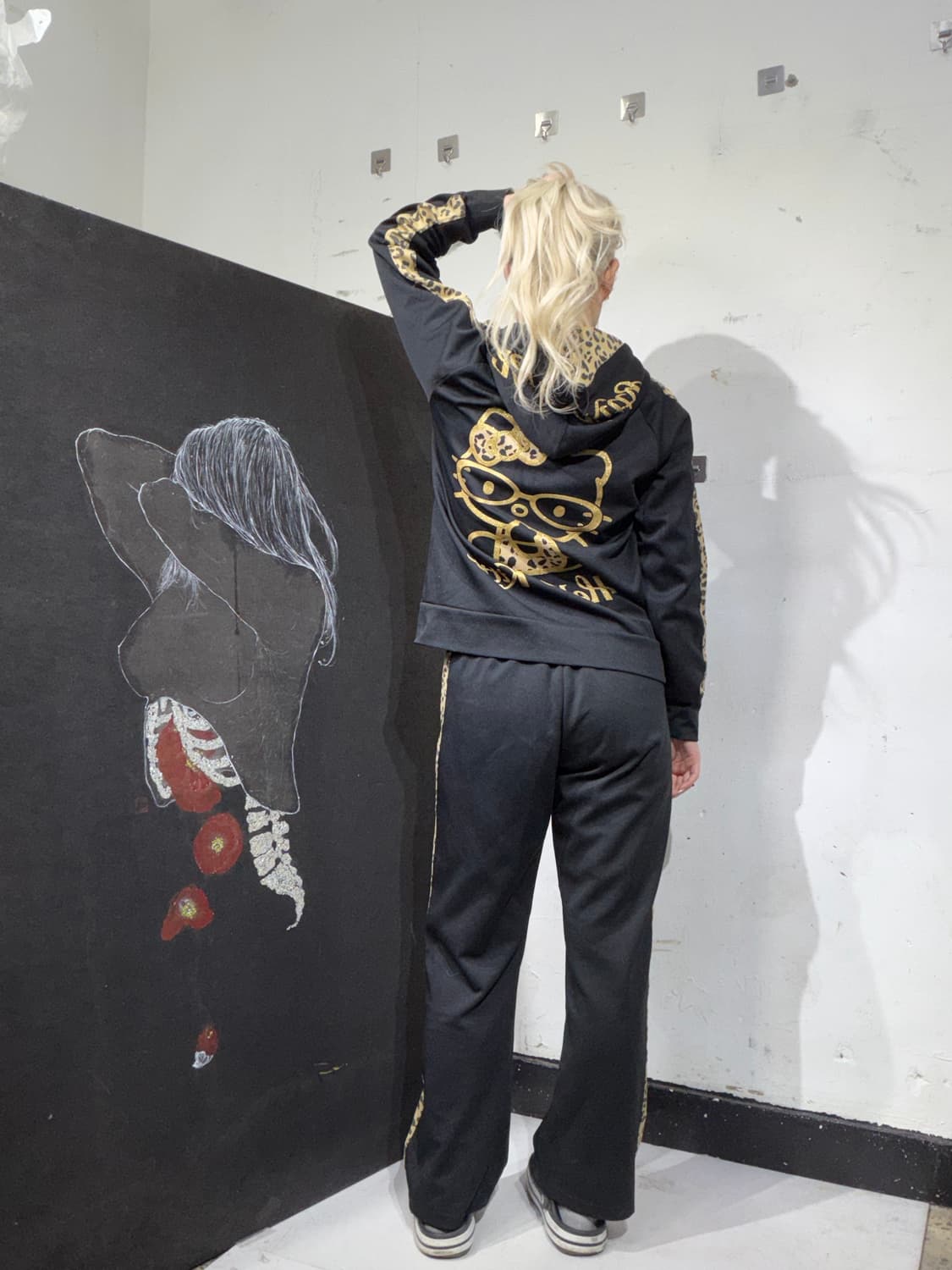 헬로키티 레오파드 빅로고 라떼 갸루 져지 트레이닝 셋업 S 상품이미지5