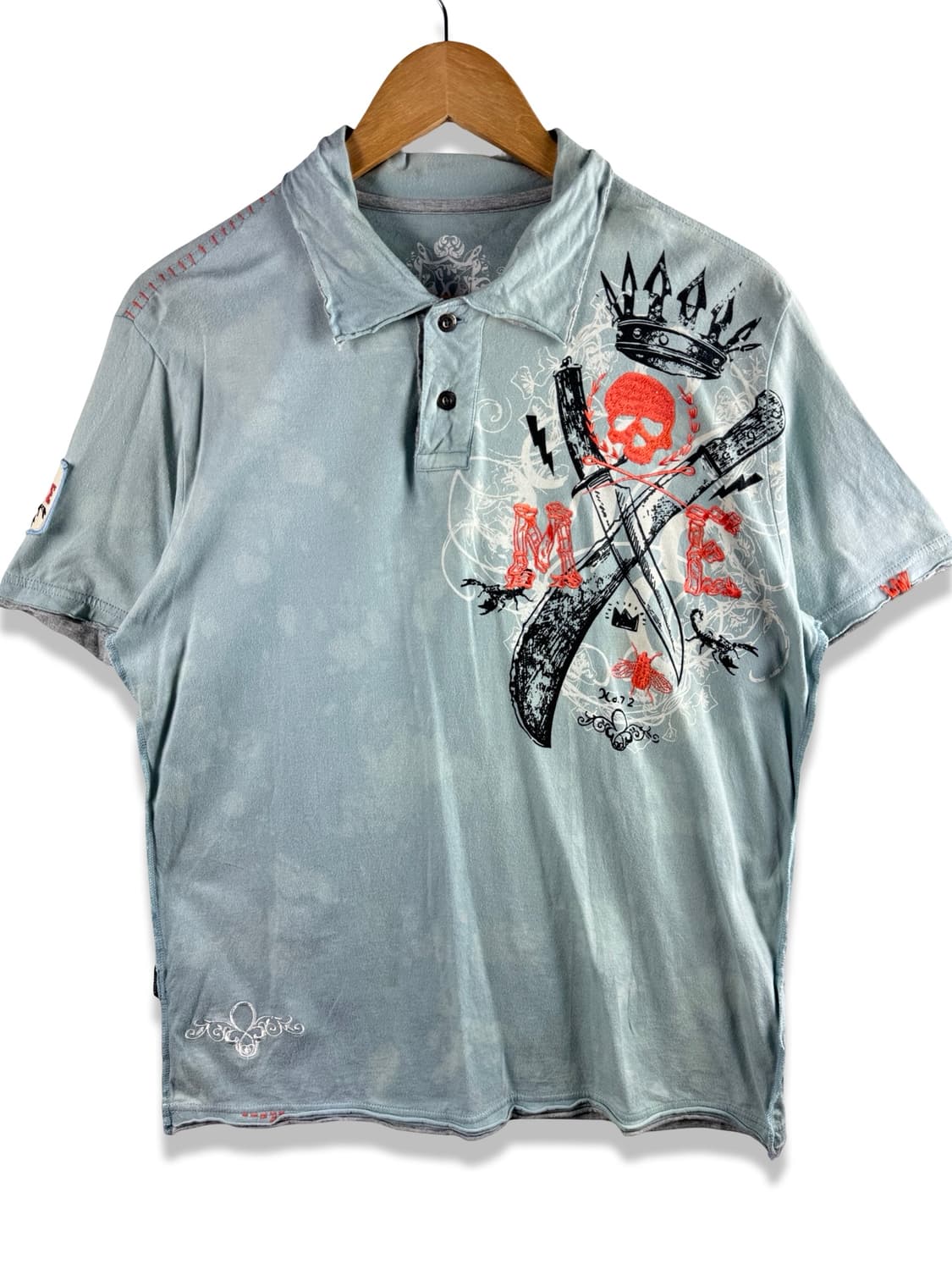 JPN Y2K 스컬 패치 하늘 카라티셔츠2397 상품이미지1