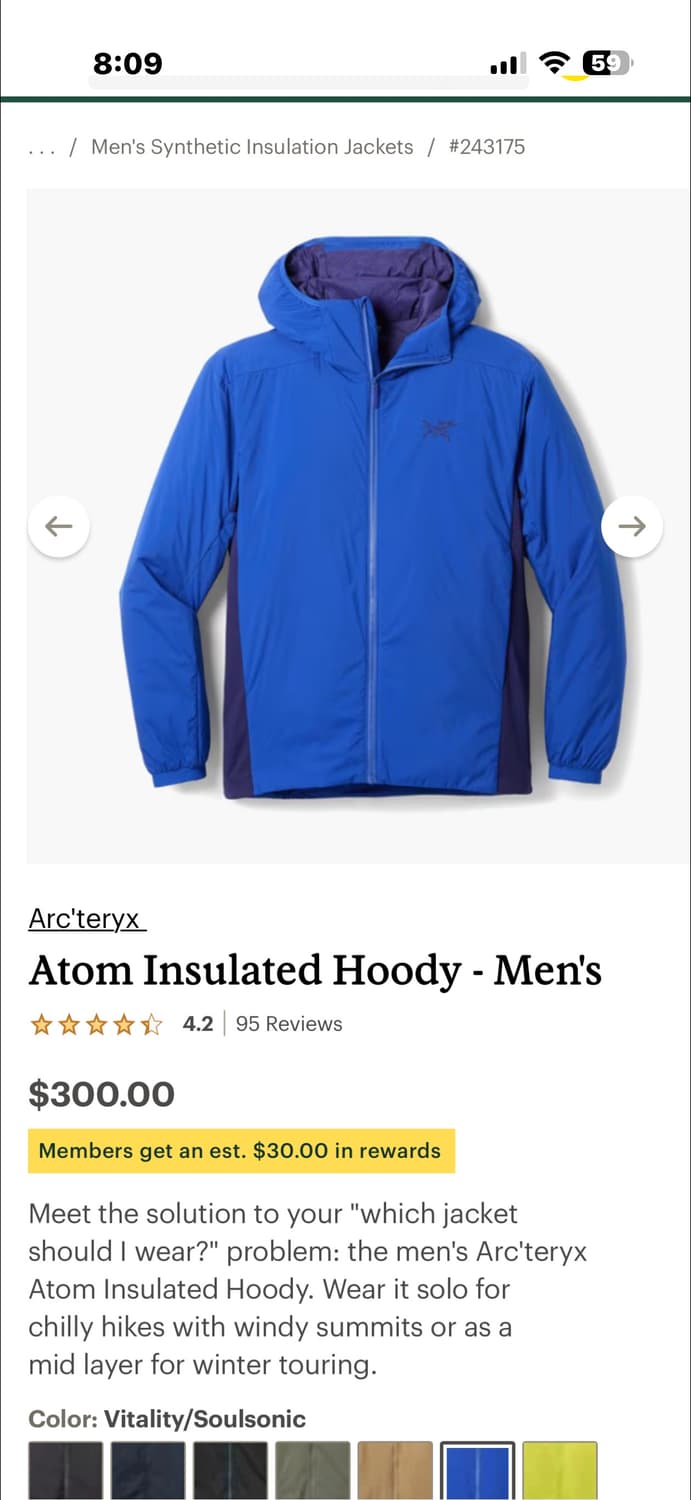 Arc'teryx 아크테릭스 아톰후디 M 상품이미지1