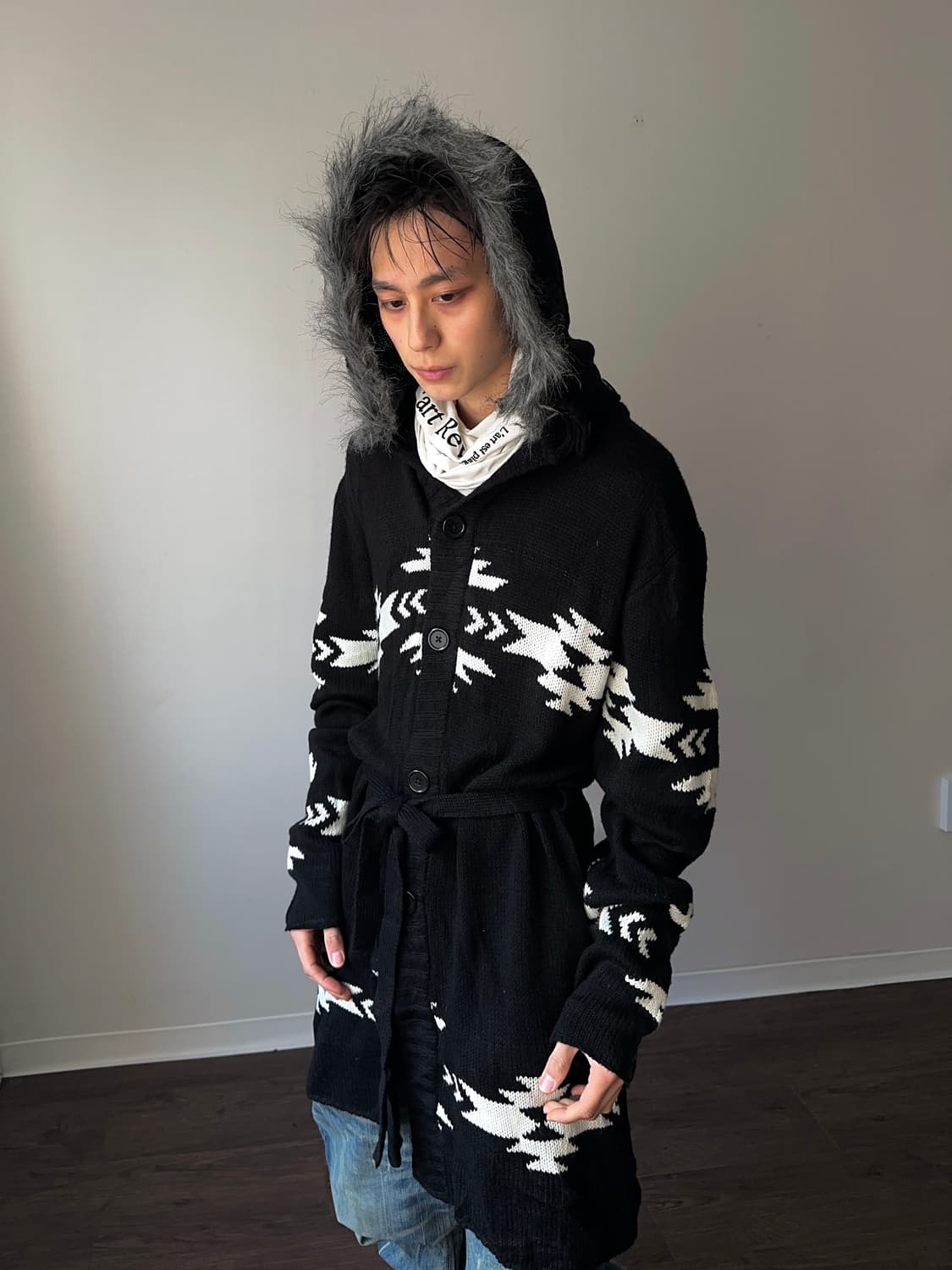 Sterny 퍼 후디 아즈텍 롱 카디건 상품이미지1