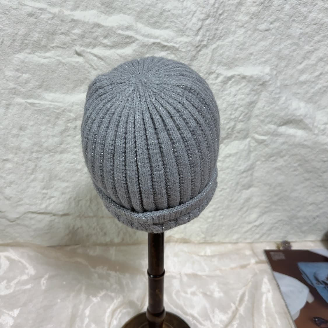 빈티지 그레이 니트 토끼털 모자 상품이미지3
