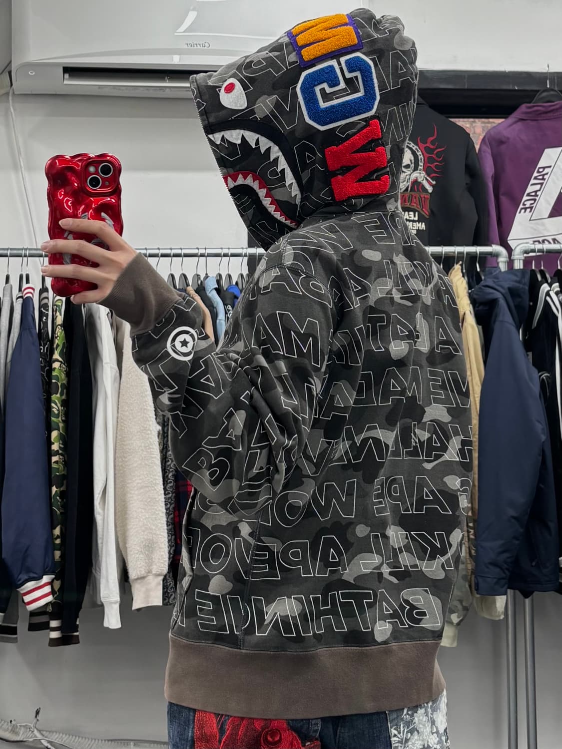 베이프 텍스트 카모 샤크 후드집업 상품이미지6