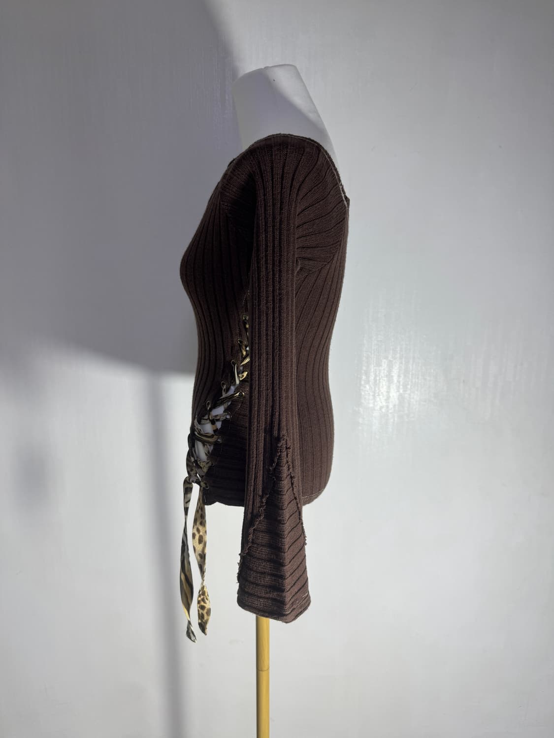 빈티지 레오파드 스트랩 오프숄더 니트 탑 y2k 아방가르드 오즈온 상품이미지2