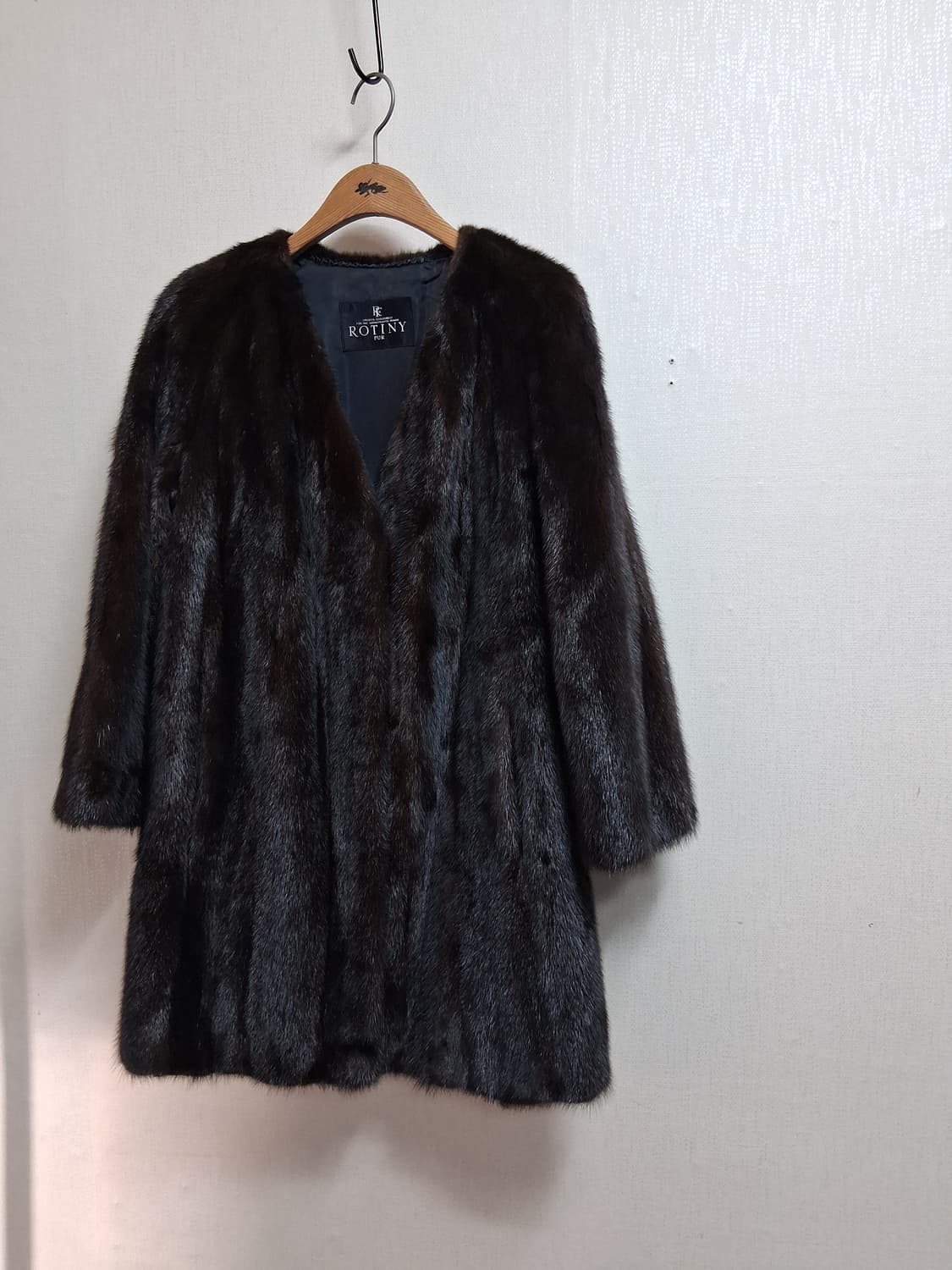 일본구제 ROTINY 밍크하프쟈켓 밍크코트 짙은브라운 검정섞인 66까지 상품이미지3