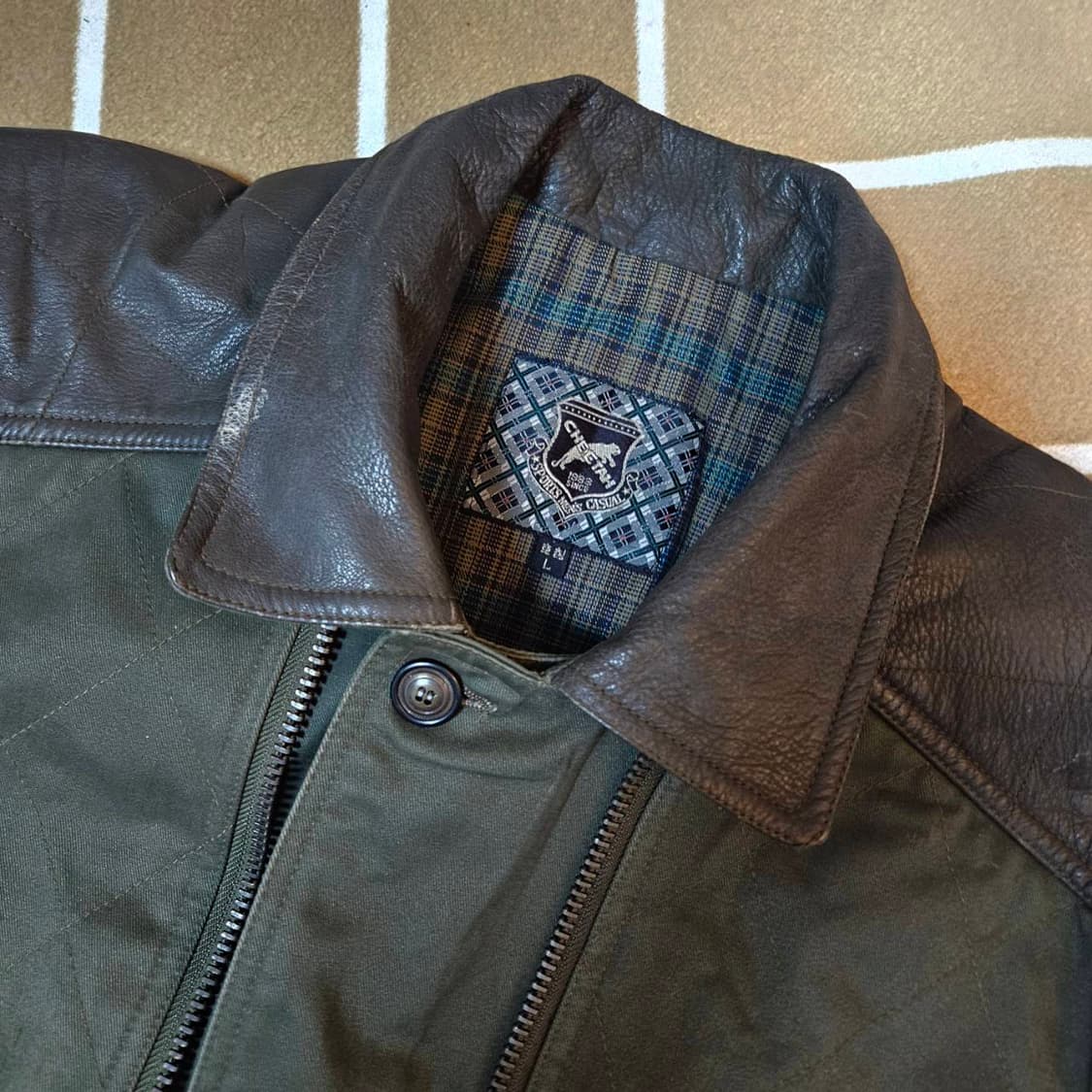 CHEETAN 90's Vintage 벨트 포켓 가죽 블럭 자켓 상품이미지8