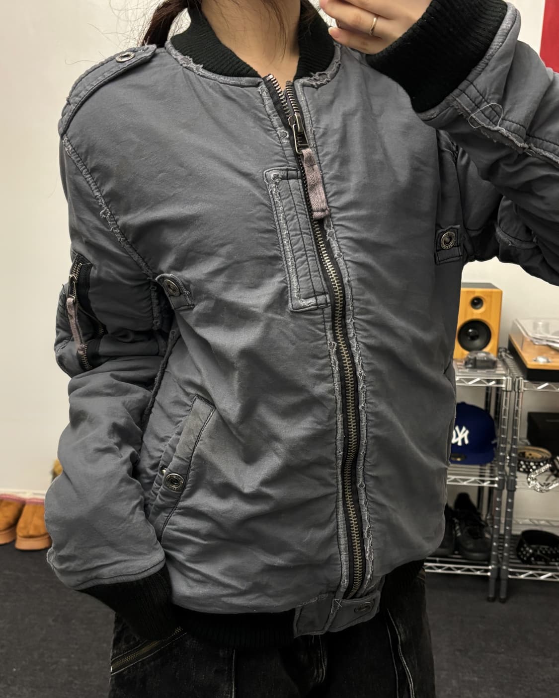 올드 빈티지 코튼 블루종 자켓 그레이 상품이미지2