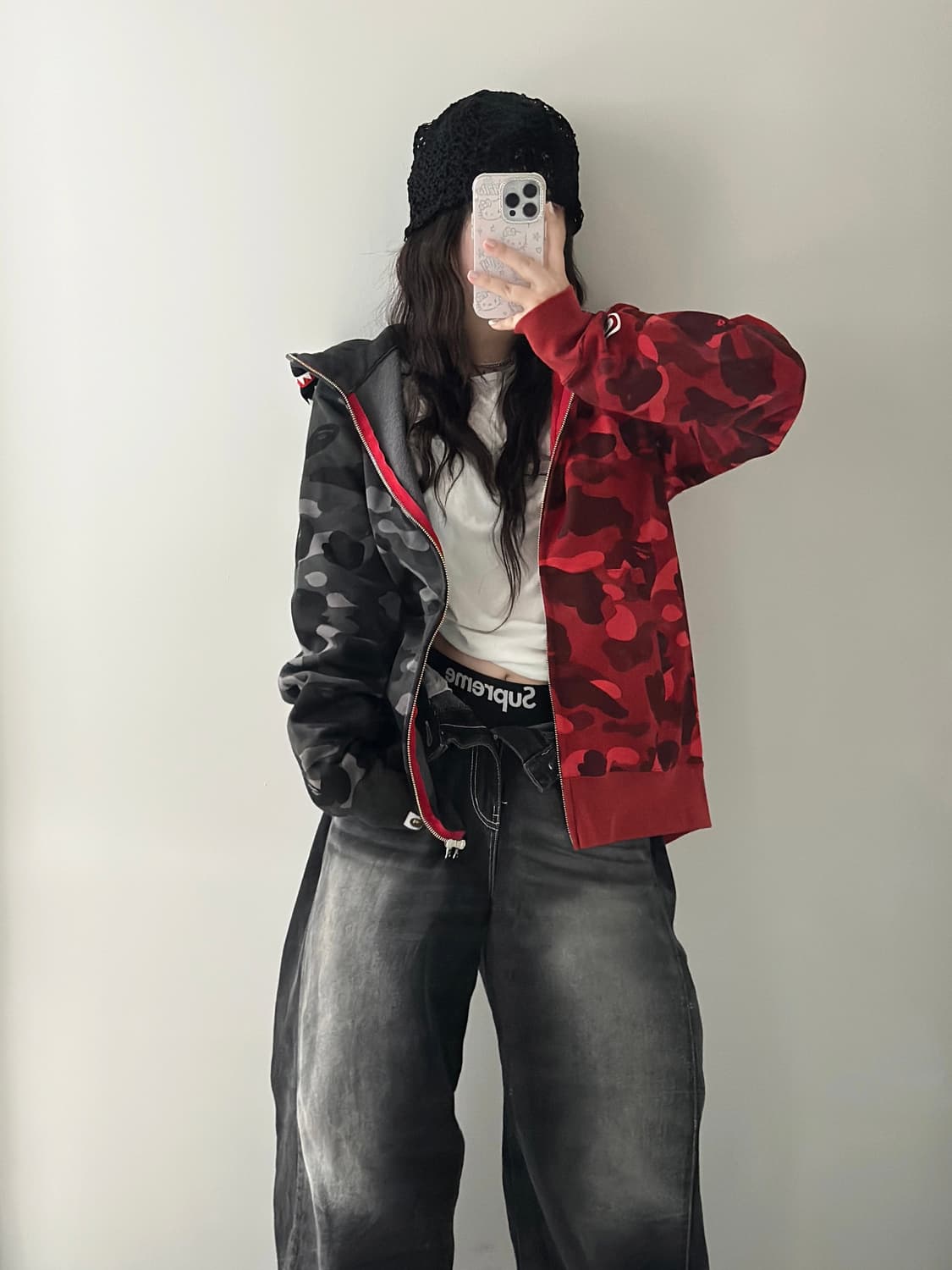 베이프 24FW 적계/흑계 아수라 카모 샤크 후드집업 상품이미지2