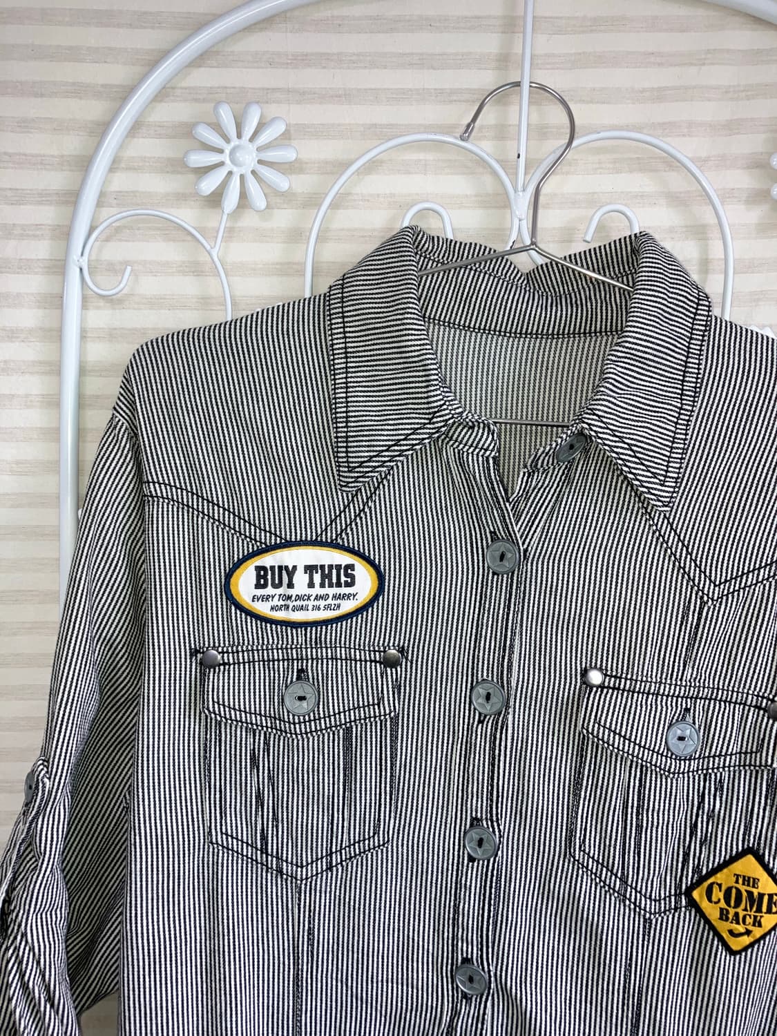 빈티지 블랙 스트라이프 레터링 점프슈트 y2k 스트릿 갸루 펑키487   상품이미지3