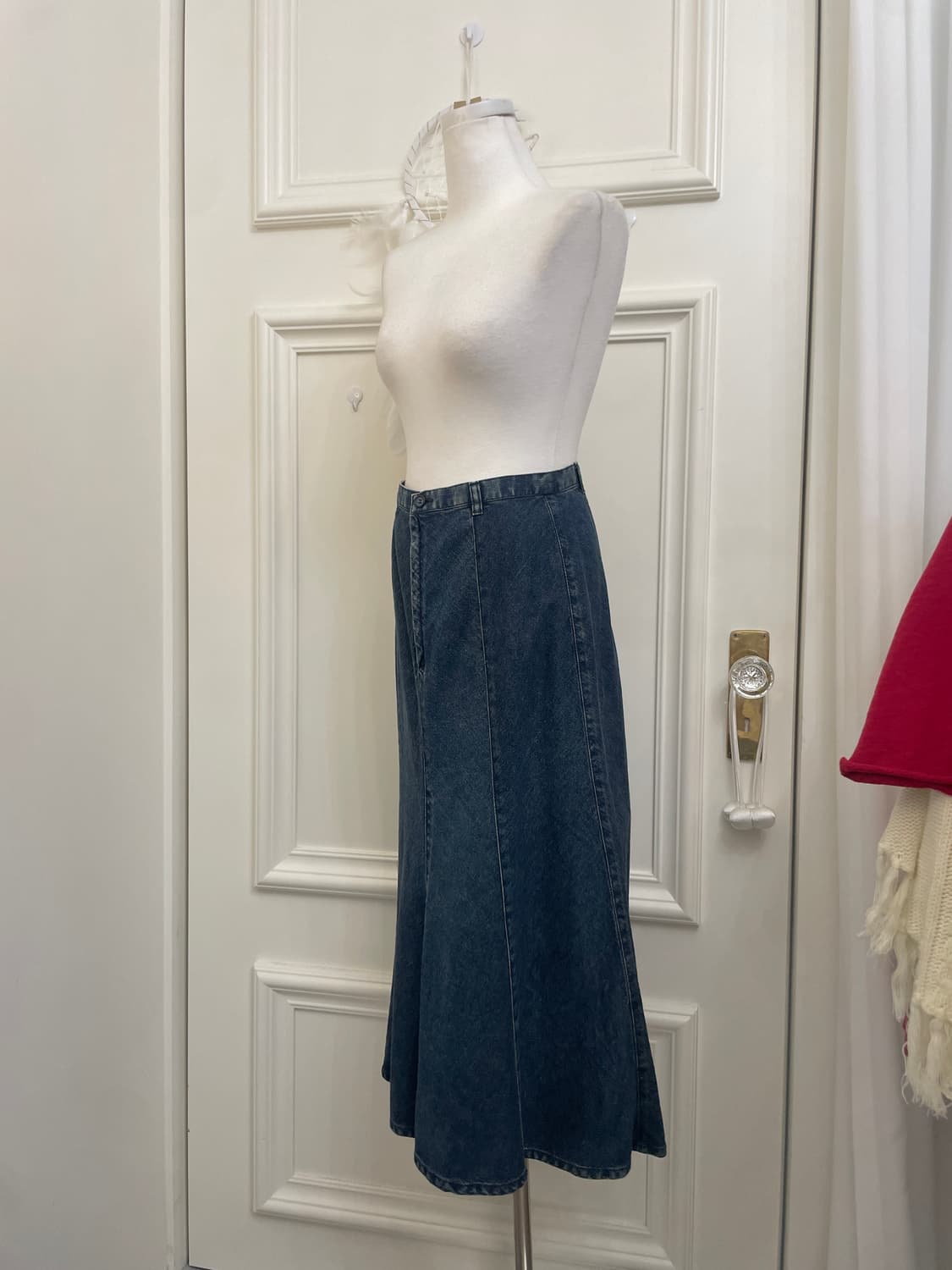 blue denim flare long skirt 상품이미지2