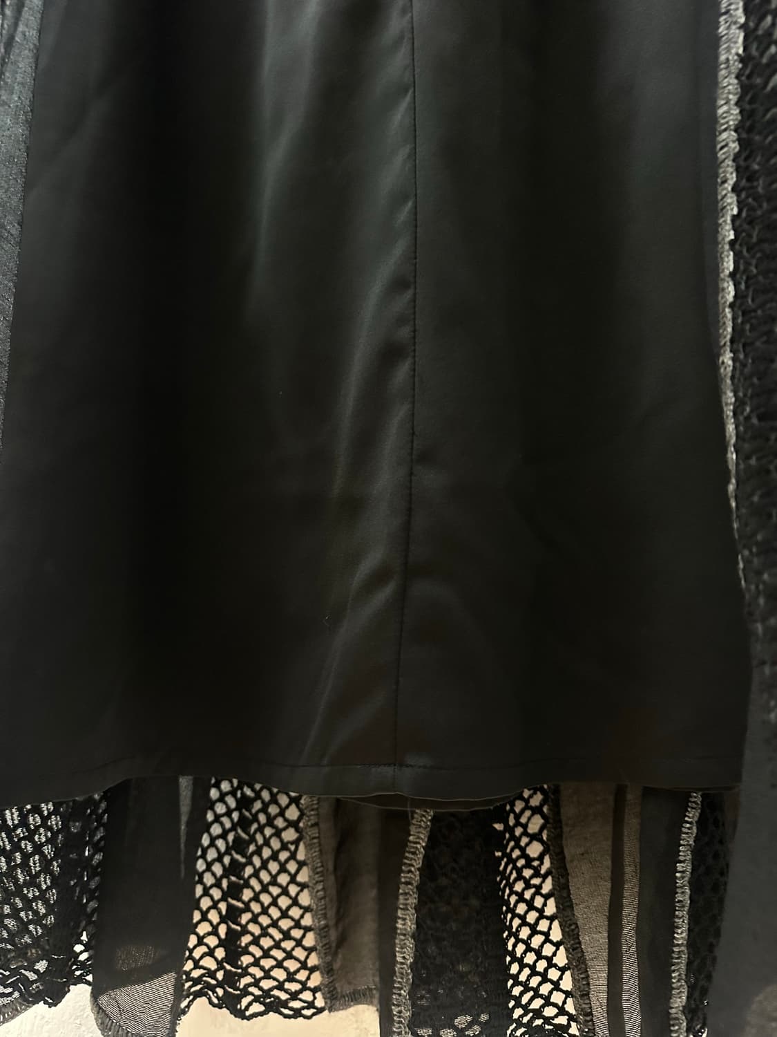 일본빈티지 코튼 실크 혼방 그런지 레이스 크로셰 패치워크 블랙 스커트 상품이미지3