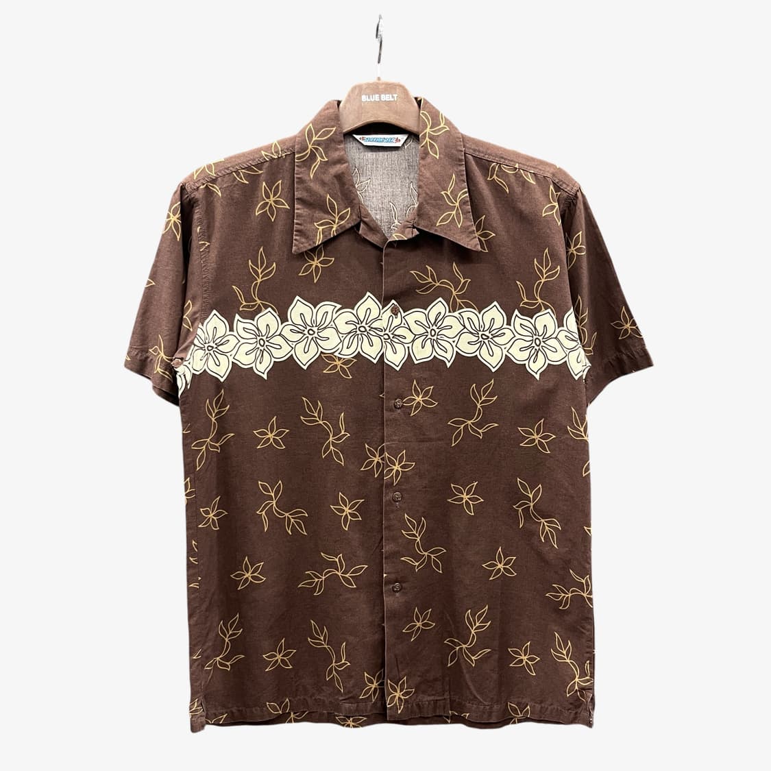 USA VINTAGE 플라워 패턴 오픈 카라 하와이안 반팔 셔츠 브라운 상품이미지1