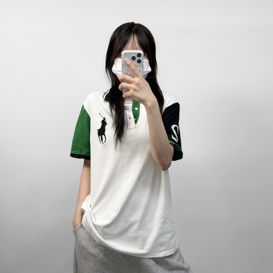폴로 랄프로렌 빅 포니 자수 배색 카라티 화이트 상품이미지1