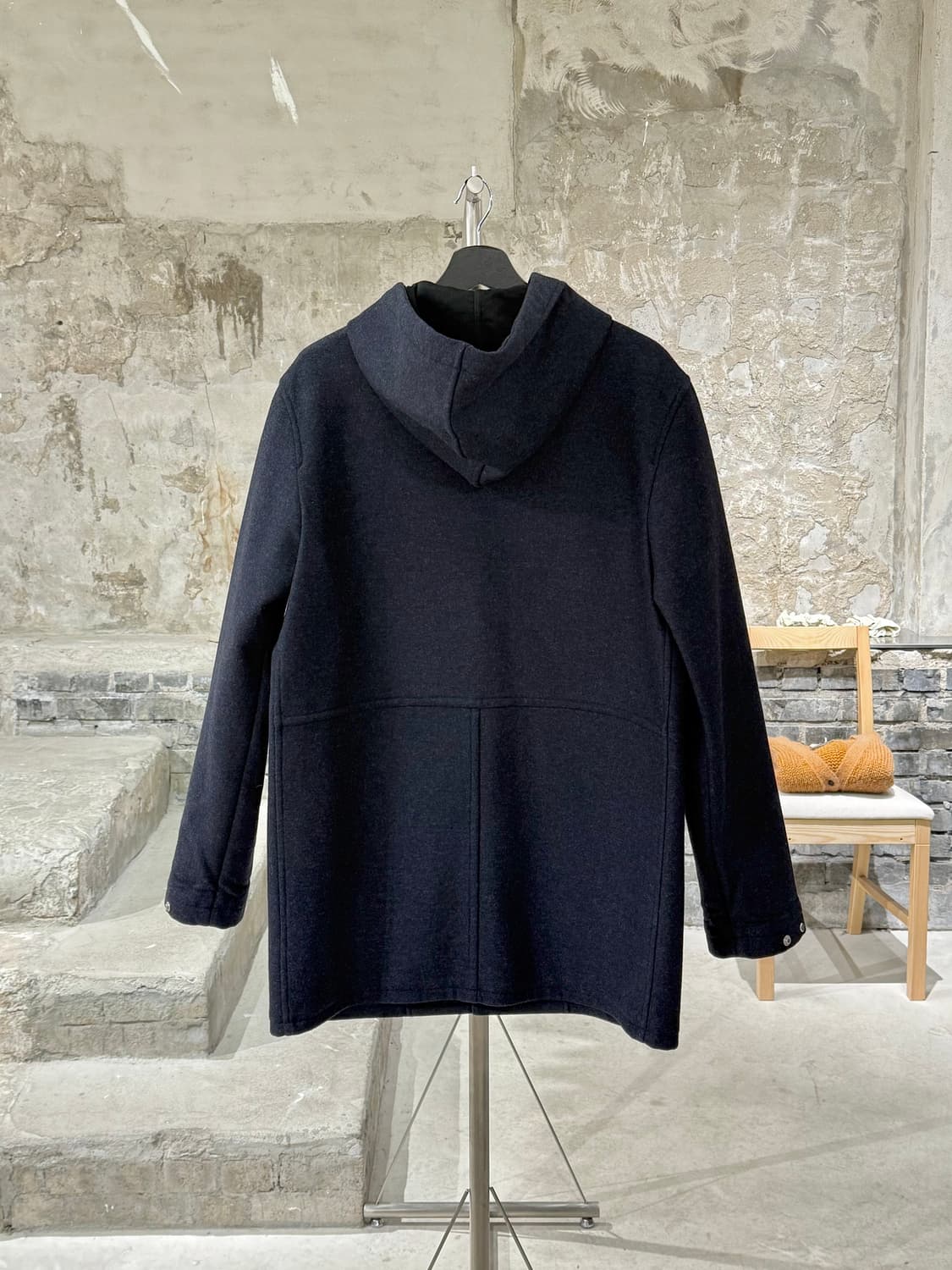 아페쎄 딥 네이비 히든 버튼 울 후디 코트 상품이미지6