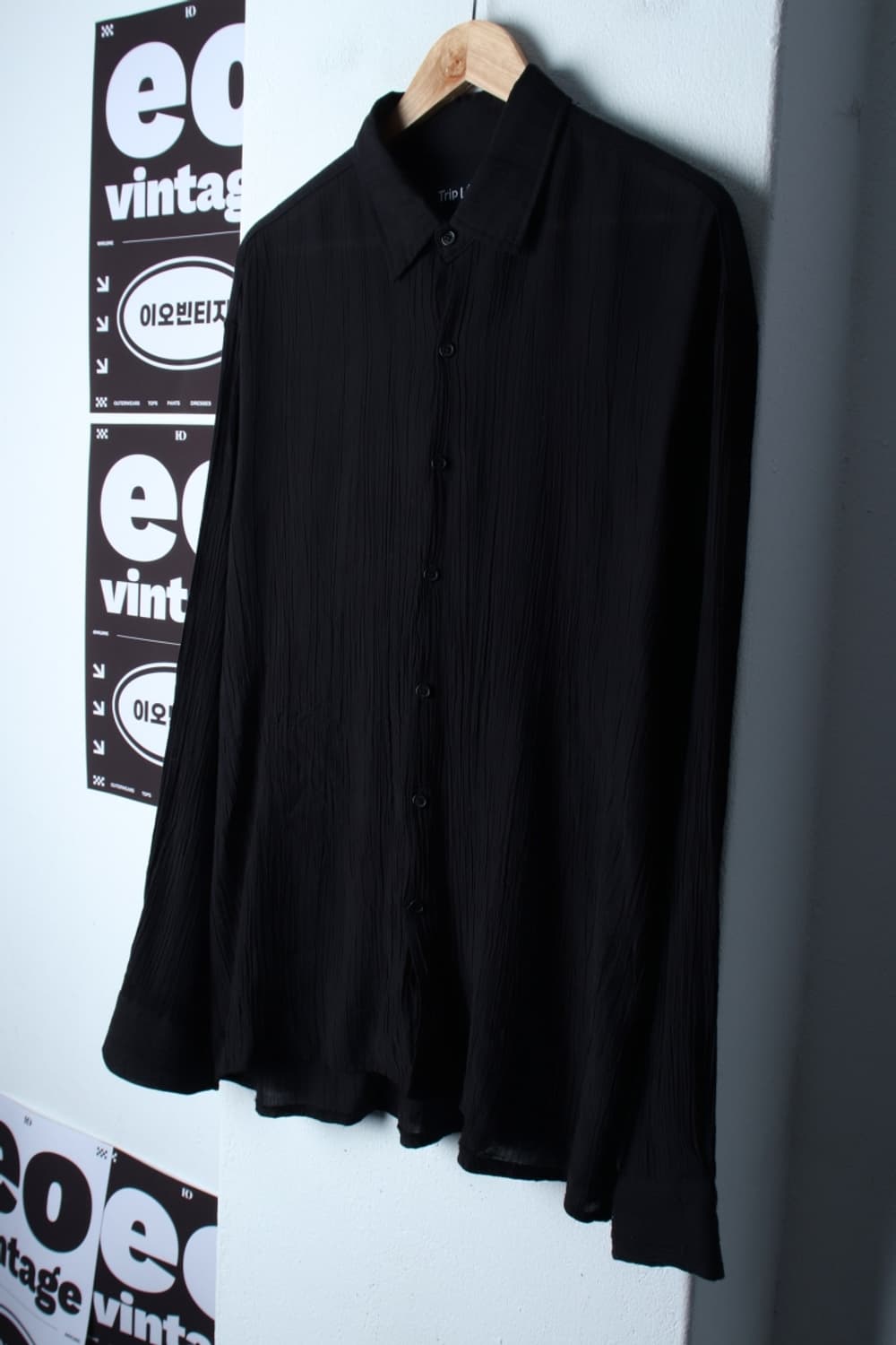 (3XL) 트립르센스 셔츠 남방 골지 블랙 무지 플리츠-H32000 상품이미지1